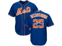 #25 Authentic Adeiny Hechavarria Men's Royal Blue Baseball Jersey - New York Mets Team Logo Fashion Cool Base
