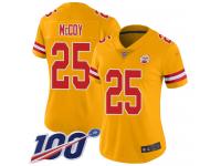 #25 Limited LeSean McCoy Gold Football Women's Jersey Kansas City Chiefs Inverted Legend 100th Season