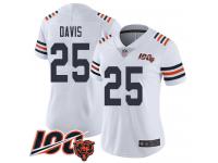 #25 Limited Mike Davis White Football Women's Jersey Chicago Bears 100th Season