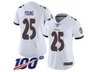 #25 Limited Tavon Young White Football Road Women's Jersey Baltimore Ravens Vapor Untouchable 100th Season