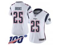 #25 Limited Terrence Brooks White Football Road Women's Jersey New England Patriots Vapor Untouchable 100th Season