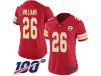 #26 Limited Damien Williams Red Football Home Women's Jersey Kansas City Chiefs Vapor Untouchable 100th Season