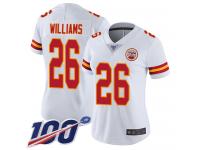 #26 Limited Damien Williams White Football Road Women's Jersey Kansas City Chiefs Vapor Untouchable 100th Season