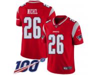 #26 Limited Sony Michel Red Football Men's Jersey New England Patriots Inverted Legend 100th Season