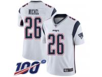 #26 Limited Sony Michel White Football Road Men's Jersey New England Patriots Vapor Untouchable 100th Season