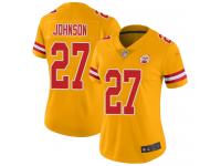 #27 Limited Larry Johnson Gold Football Women's Jersey Kansas City Chiefs Inverted Legend Vapor Rush