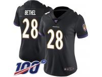 #28 Limited Justin Bethel Black Football Alternate Women's Jersey Baltimore Ravens Vapor Untouchable 100th Season