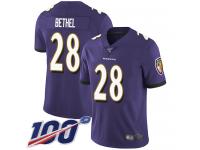 #28 Limited Justin Bethel Purple Football Home Youth Jersey Baltimore Ravens Vapor Untouchable 100th Season
