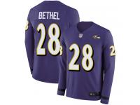 #28 Limited Justin Bethel Purple Football Men's Jersey Baltimore Ravens Therma Long Sleeve