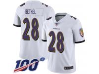 #28 Limited Justin Bethel White Football Road Men's Jersey Baltimore Ravens Vapor Untouchable 100th Season