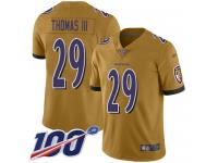 #29 Limited Earl Thomas III Gold Football Youth Jersey Baltimore Ravens Inverted Legend 100th Season
