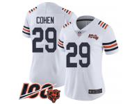 #29 Limited Tarik Cohen White Football Women's Jersey Chicago Bears 100th Season