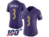 #3 Limited Robert Griffin III Purple Football Women's Jersey Baltimore Ravens Rush Vapor Untouchable 100th Season