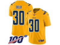#30 Limited Austin Ekeler Gold Football Men's Jersey Los Angeles Chargers Inverted Legend 100th Season