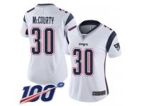 #30 Limited Jason McCourty White Football Road Women's Jersey New England Patriots Vapor Untouchable 100th Season