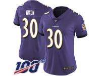 #30 Limited Kenneth Dixon Purple Football Home Women's Jersey Baltimore Ravens Vapor Untouchable 100th Season