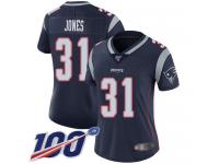 #31 Limited Jonathan Jones Navy Blue Football Home Women's Jersey New England Patriots Vapor Untouchable 100th Season