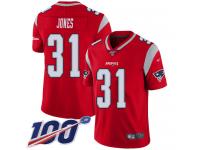 #31 Limited Jonathan Jones Red Football Men's Jersey New England Patriots Inverted Legend 100th Season