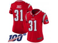 #31 Limited Jonathan Jones Red Football Women's Jersey New England Patriots Inverted Legend 100th Season
