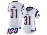 #31 Limited Jonathan Jones White Football Road Women's Jersey New England Patriots Vapor Untouchable 100th Season