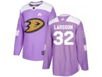 #32 Adidas Authentic Jacob Larsson Youth Purple NHL Jersey - Anaheim Ducks Fights Cancer Practice