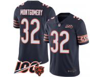 #32 Limited David Montgomery Navy Blue Football Home Men's Jersey Chicago Bears 100th Season