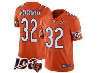 #32 Limited David Montgomery Orange Football Alternate Men's Jersey Chicago Bears 100th Season