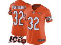 #32 Limited David Montgomery Orange Football Alternate Women's Jersey Chicago Bears 100th Season