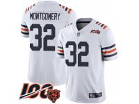 #32 Limited David Montgomery White Football Men's Jersey Chicago Bears 100th Season