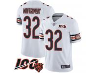 #32 Limited David Montgomery White Football Road Men's Jersey Chicago Bears Vapor Untouchable 100th Season