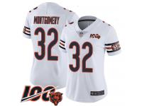 #32 Limited David Montgomery White Football Road Women's Jersey Chicago Bears Vapor Untouchable 100th Season