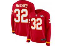 #32 Limited Tyrann Mathieu Red Football Women's Jersey Kansas City Chiefs Therma Long Sleeve