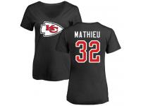 #32 Tyrann Mathieu Black Football Name & Number Logo Slim Fit Women's Kansas City Chiefs T-Shirt