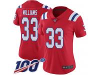 #33 Limited Joejuan Williams Red Football Alternate Women's Jersey New England Patriots Vapor Untouchable 100th Season