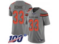 #33 Limited Sheldrick Redwine Gray Football Men's Jersey Cleveland Browns Inverted Legend 100th Season