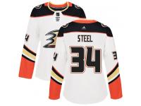 #34 Adidas Authentic Sam Steel Women's White NHL Jersey - Away Anaheim Ducks