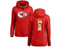 #34 Carlos Hyde Red Football Backer Women's Kansas City Chiefs Pullover Hoodie