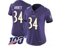 #34 Limited Anthony Averett Purple Football Home Women's Jersey Baltimore Ravens Vapor Untouchable 100th Season