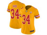 #34 Limited Carlos Hyde Gold Football Women's Jersey Kansas City Chiefs Inverted Legend Vapor Rush