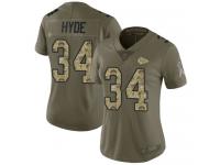#34 Limited Carlos Hyde Olive Camo Football Women's Jersey Kansas City Chiefs 2017 Salute to Service