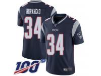 #34 Limited Rex Burkhead Navy Blue Football Home Men's Jersey New England Patriots Vapor Untouchable 100th Season