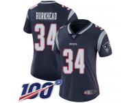 #34 Limited Rex Burkhead Navy Blue Football Home Women's Jersey New England Patriots Vapor Untouchable 100th Season