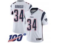 #34 Limited Rex Burkhead White Football Road Men's Jersey New England Patriots Vapor Untouchable 100th Season