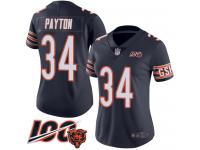 #34 Limited Walter Payton Navy Blue Football Home Women's Jersey Chicago Bears 100th Season
