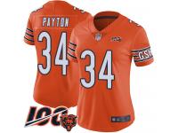 #34 Limited Walter Payton Orange Football Alternate Women's Jersey Chicago Bears 100th Season