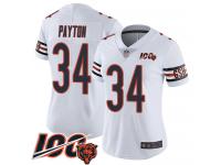 #34 Limited Walter Payton White Football Road Women's Jersey Chicago Bears Vapor Untouchable 100th Season