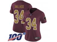 #34 Limited Wendell Smallwood Burgundy Red Football Alternate Women's Jersey Washington Redskins Vapor Untouchable 100th Season 80th Anniversary