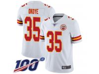 #35 Limited Christian Okoye White Football Road Youth Jersey Kansas City Chiefs Vapor Untouchable 100th Season