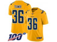 #36 Limited Roderic Teamer Gold Football Men's Jersey Los Angeles Chargers Inverted Legend 100th Season