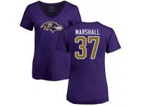 #37 Baltimore Ravens Iman Marshall Women's Name & Number Logo Purple Football T-Shirt